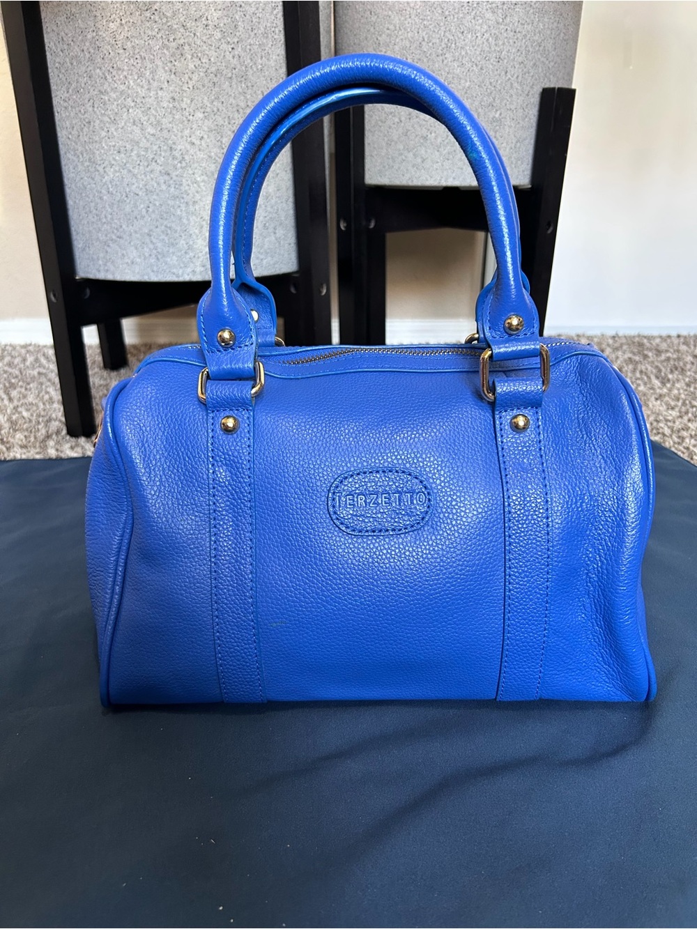 Terzetto Royal Blue Pebbled Leather Satchel